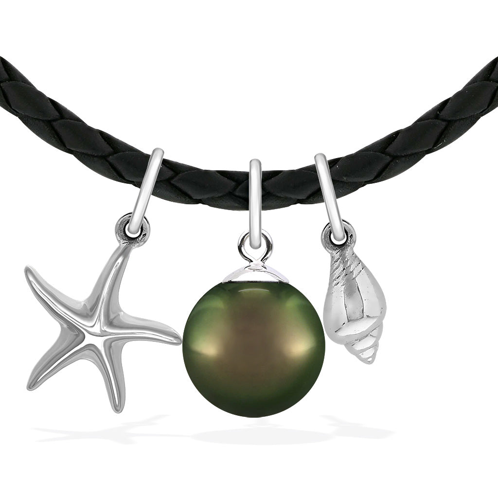 Black Pearl Necklace, Shell Pearl Necklace Men