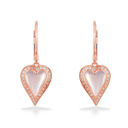 763399 - 14K Rose Gold - Kabana Inlay Heart Leverback Earrings