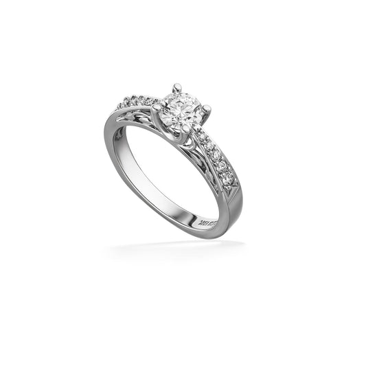 38536 - 18K White Gold - Round 1/2 Carat G-SI1 Na Hoku Solitaire Ring with Side Diamonds