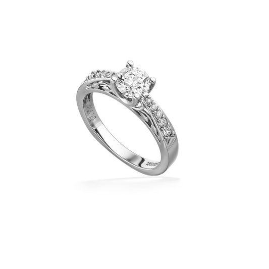 38737 - 18K White Gold - Round 3/4 Carat I-SI1 Na Hoku Solitaire Ring with Side Diamonds