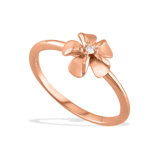 19663 - 14K Rose Gold - Plumeria (5/16") Ring with 0.02 Carat Center Diamond