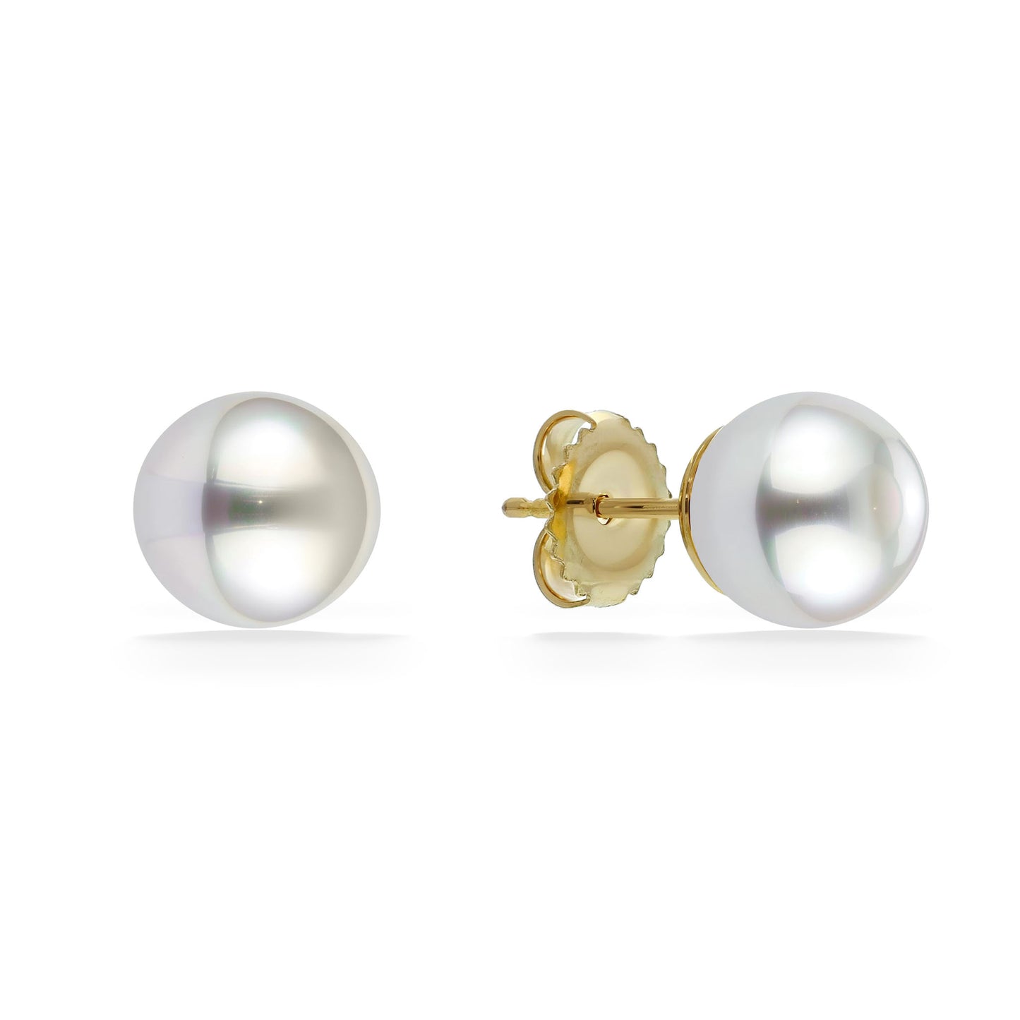 14219 - 14K Yellow Gold - White Akoya Pearl Stud Earrings