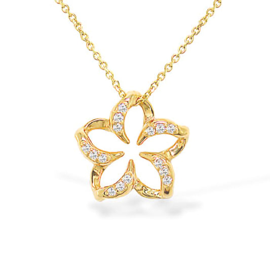 13184 - 14K Yellow Gold - Floating Plumeria Pendant