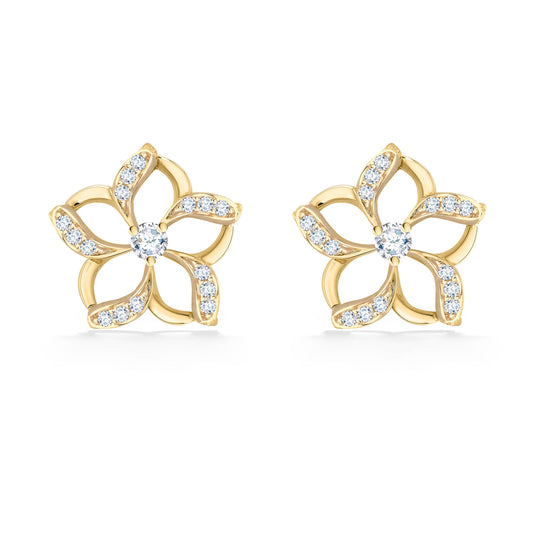 19497 - 14K Yellow Gold - Floating Plumeria Stud Earrings