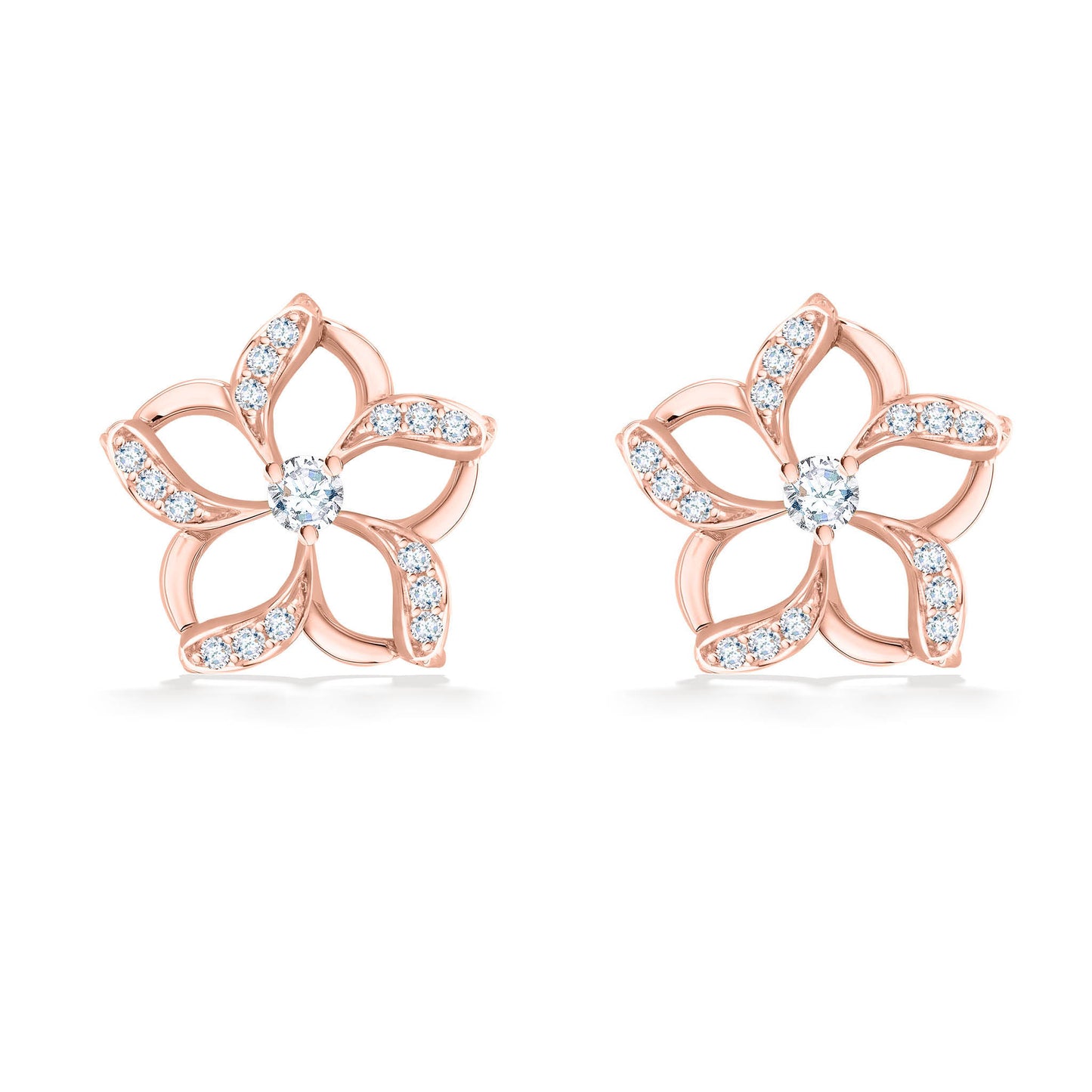 19499 - 14K Rose Gold - Floating Plumeria Stud Earrings