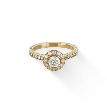 43185 - 14K Yellow Gold - Maile Scroll Solitaire Halo Ring