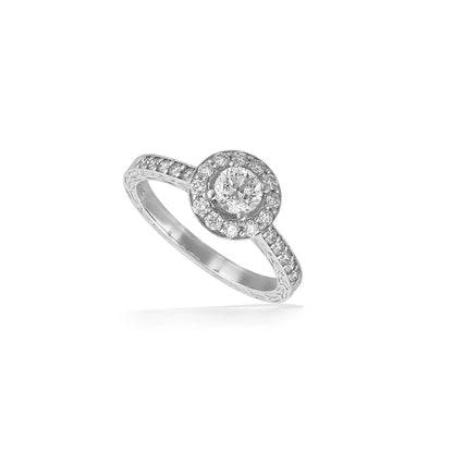 43186 - 14K White Gold - Maile Scroll Round Halo Ring