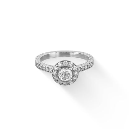 43186 - 14K White Gold - Maile Scroll Round Halo Ring