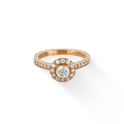 43187 - 14K Rose Gold - Maile Scroll Solitaire Halo Ring