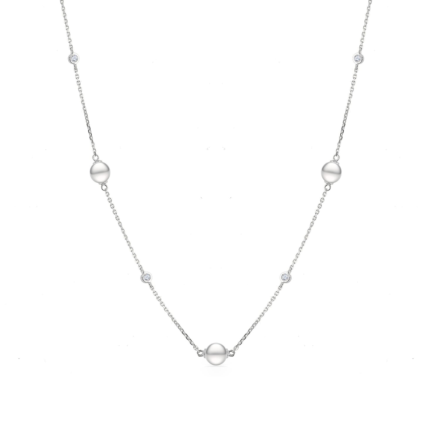 44191 - 14K White Gold - White Akoya Pearl and Diamond Necklace