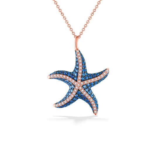 777233 - 14K Rose Gold - Large Effy Starfish Pendant with Sapphires and Diamonds