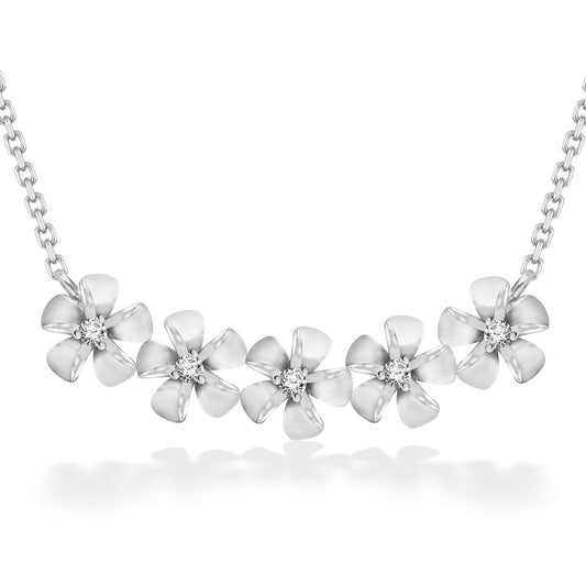 44286 - 14K White Gold - Five Plumeria Necklace