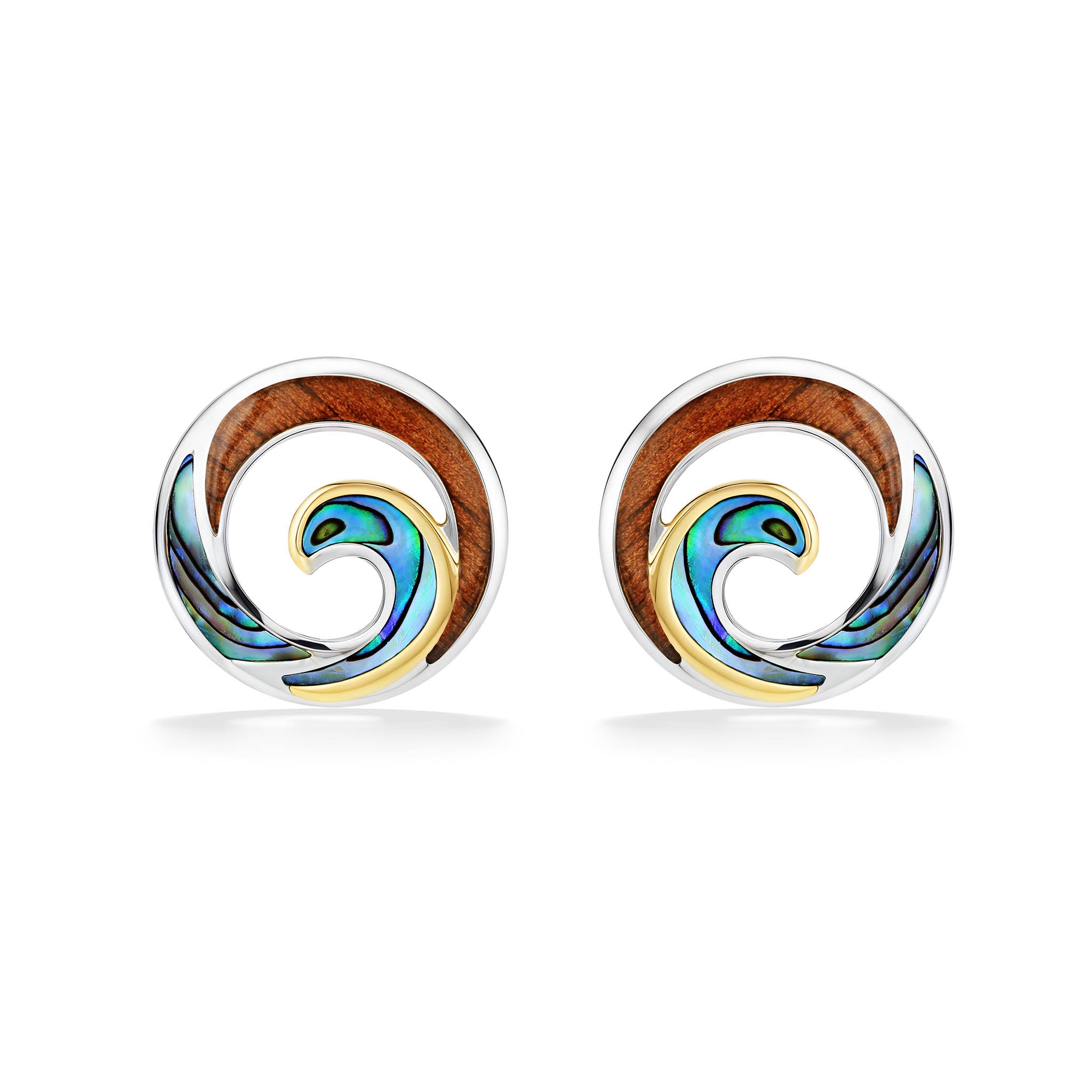 Wave Stud Earrings - Abalone and Koa Wood - Na Hoku