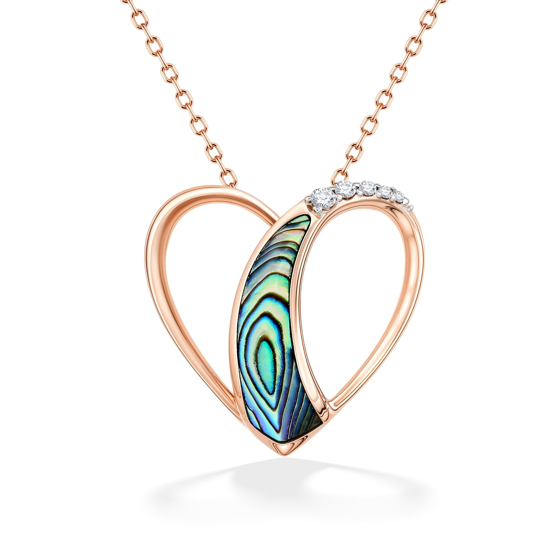 44302 - 14K Rose Gold - Abalone and Diamond Heart Pendant