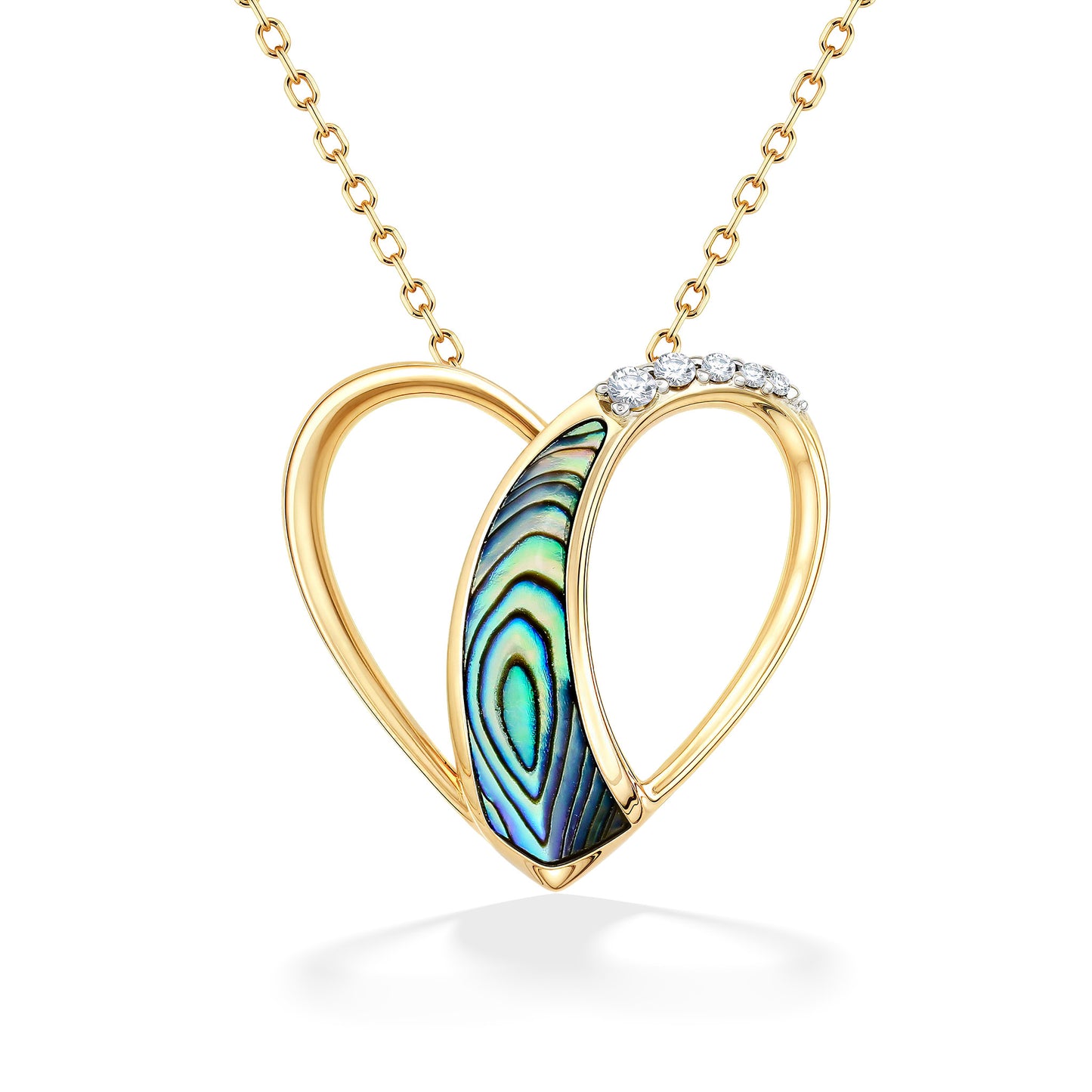 44304 - 14K Yellow Gold - Abalone and Diamond Heart Pendant