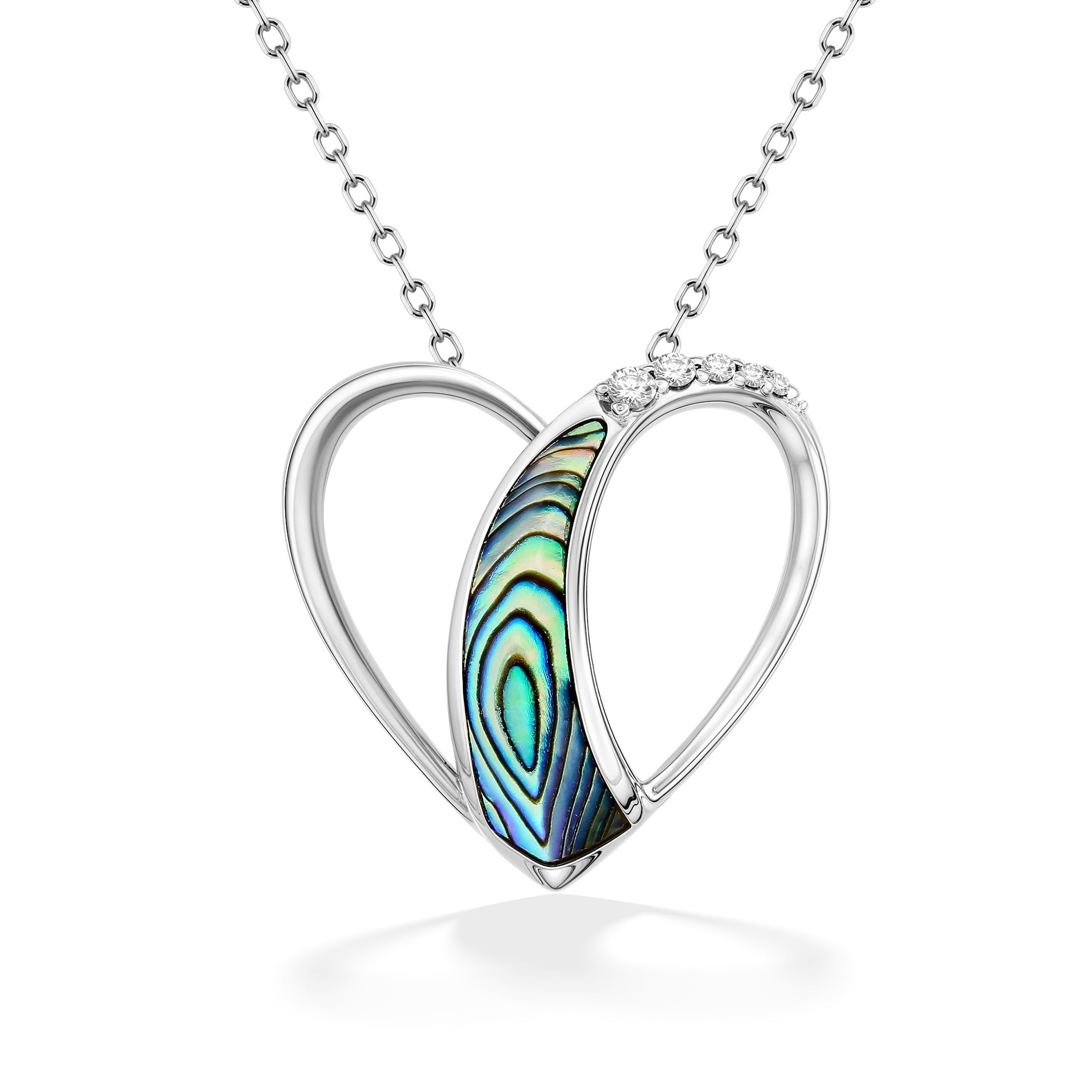 44305 - 14K White Gold - Abalone and Diamond Heart Pendant