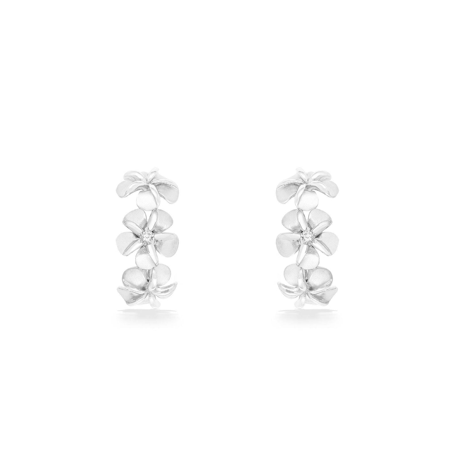 44296 - 14K White Gold - Plumeria Half Hoop Earrings