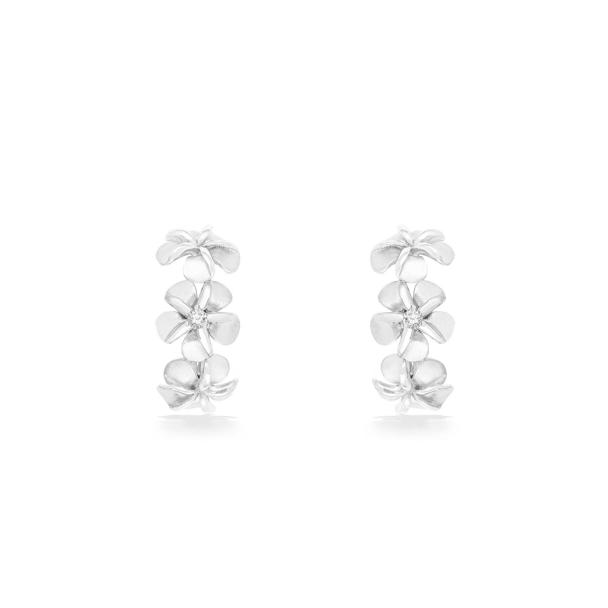 44296 - 14K White Gold - Plumeria Half Hoop Earrings