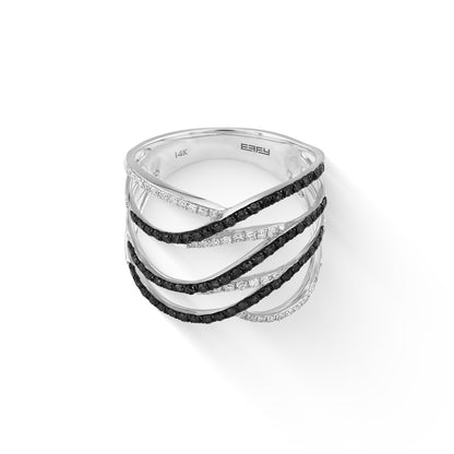 773028 - 14K White Gold - Effy Classica Ring with Black and White Pavé Diamonds