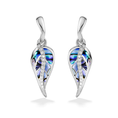 44483 - 14K White Gold - Maile Leaf Abalone Dangle Earrings