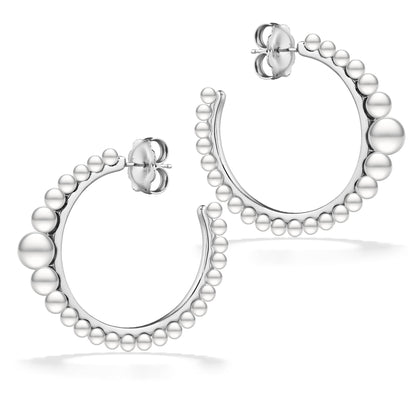 44504 - Sterling Silver - White Freshwater Pearl Hoop Earrings