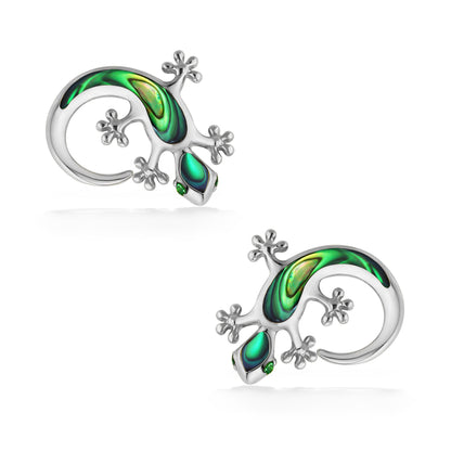 44593 - 14K White Gold - Gecko Abalone and Tsavorite Stud Earrings