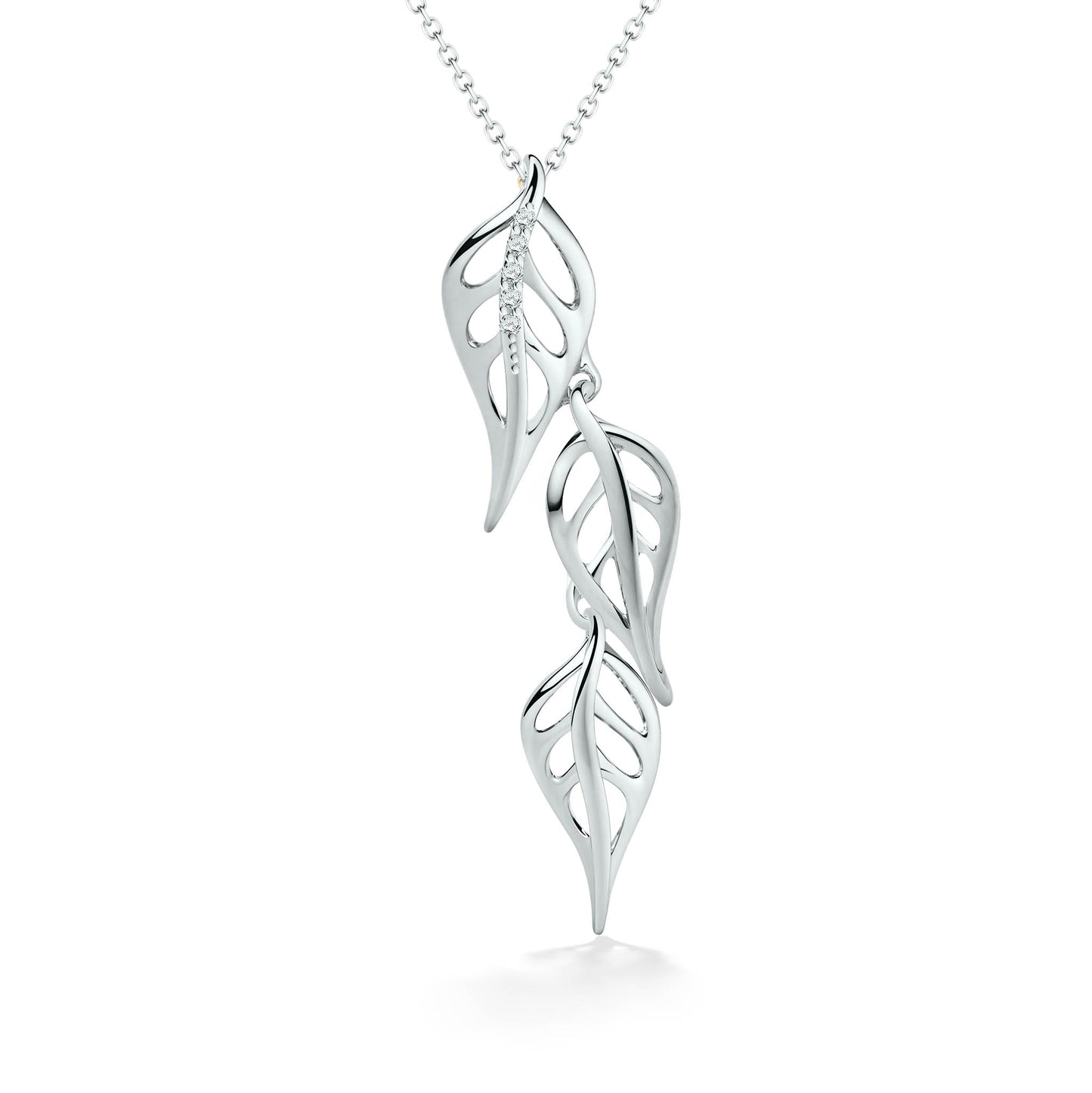 44674 - 14K White Gold - Maile Leaf Drop Pendant