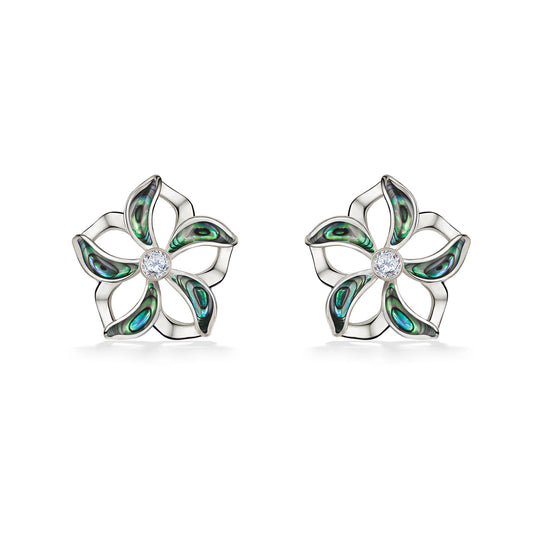 44705 - 14K White Gold - Floating Plumeria Stud Earrings