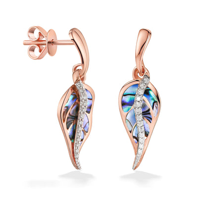 44710 - 14K Rose Gold - Maile Leaf Abalone Dangle Earrings