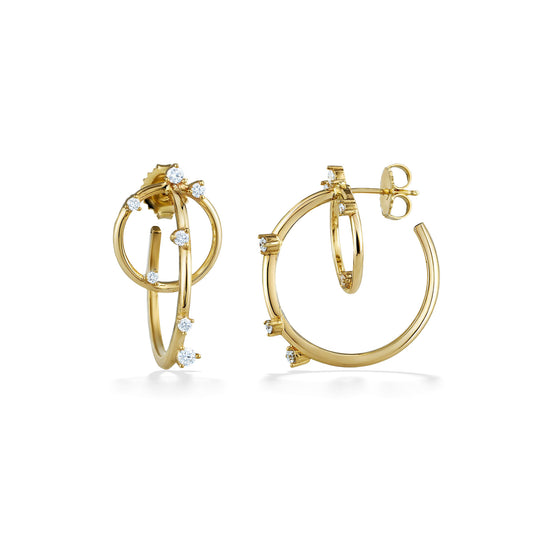 44719 - 14K Yellow Gold - Celestial Double Hoop Earrings