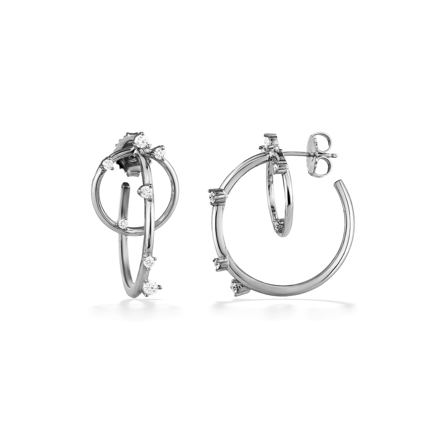 44720 - 14K White Gold - Celestial Double Hoop Earrings