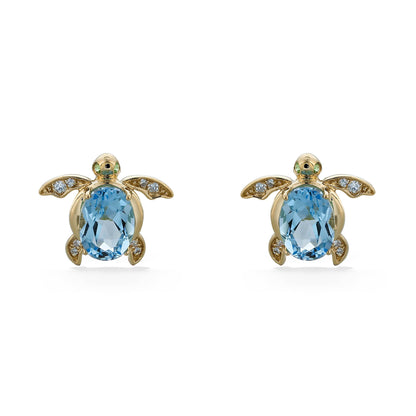 773295 - 14K Yellow Gold - Effy Blue Topaz and Tsavorite Honu Stud Earrings 