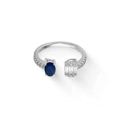 773336 - 14K White Gold - Effy Open 2-Stone Blue Sapphire and Diamond Ring