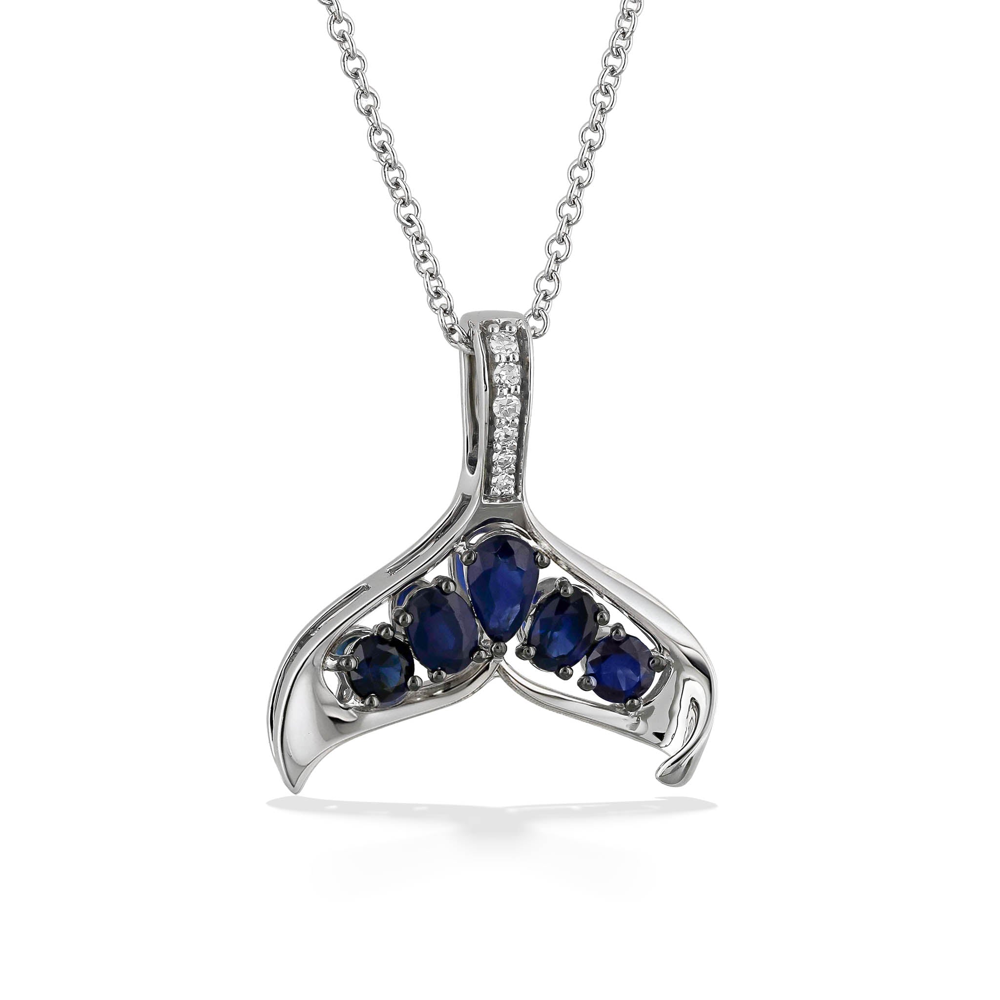 Effy Blue Sapphire Whale Tail Pendant – 14k White Gold – Na Hoku