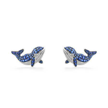 773362 - 14K White Gold - Effy Blue Sappire Whale Stud Earrings