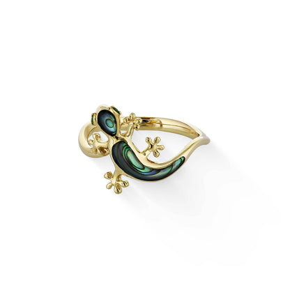 44737 - 14K Yellow Gold - Gecko Abalone and Tsavorite Ring