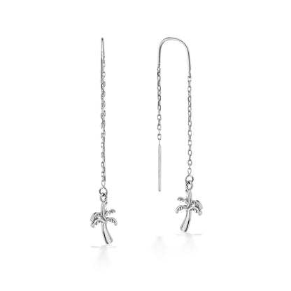 44777 - 14K White Gold - Palm Tree Threader Earrings