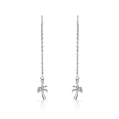 44777 - 14K White Gold - Palm Tree Threader Earrings