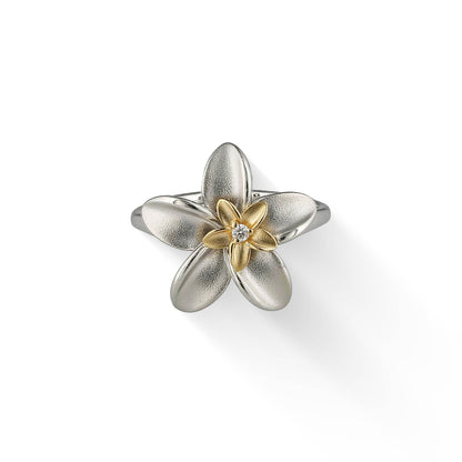 44806 - 14K Yellow Gold and Sterling Silver - Double Plumeria Ring