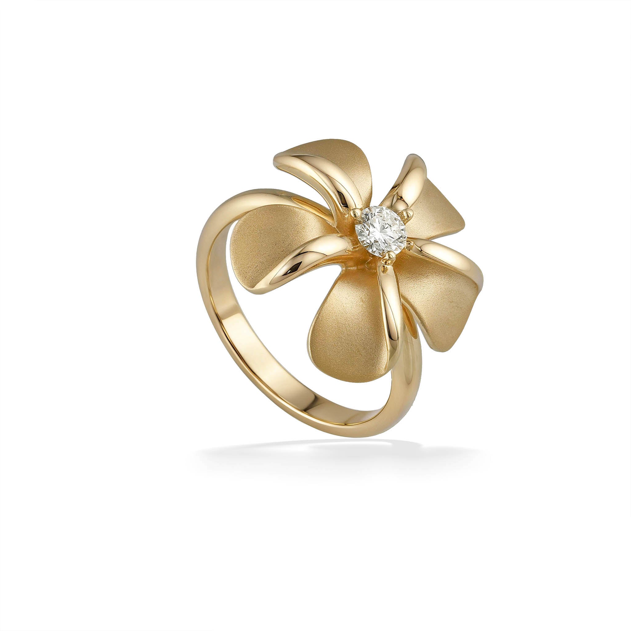 Plumeria Ring with Center Diamond, 19mm – Na Hoku