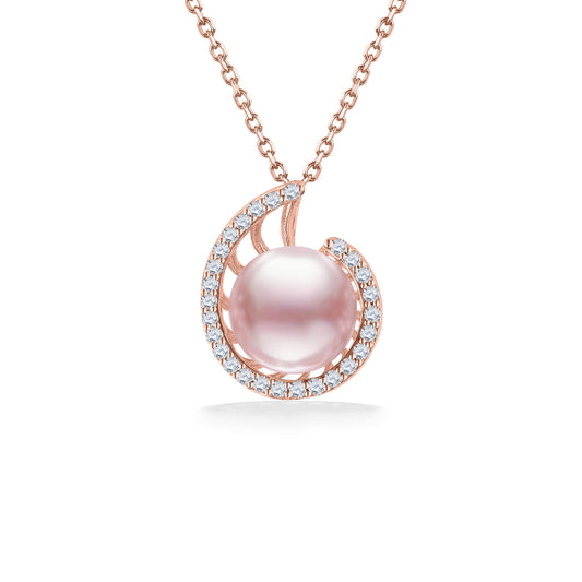 44813 - 14K Rose Gold - Pink Freshwater Pearl and Diamond Nautilus Pendant