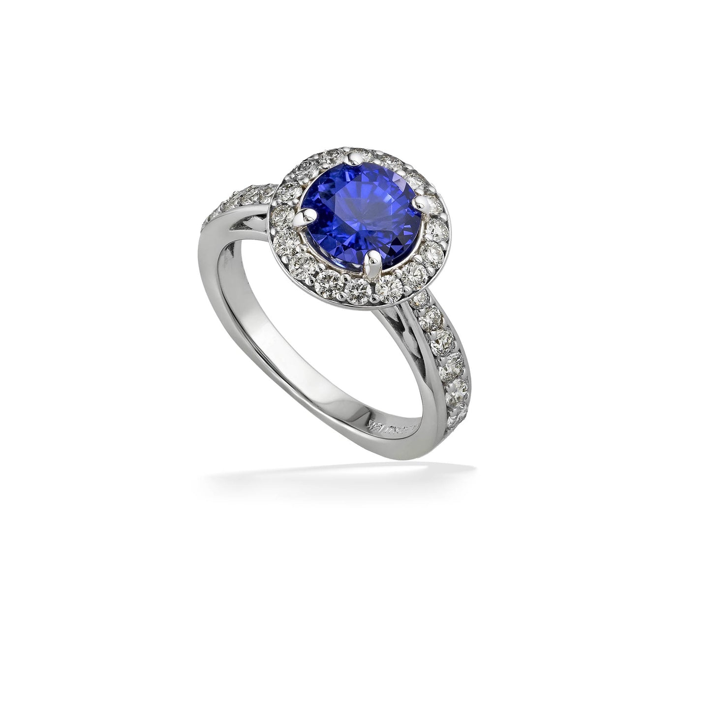 33056 - 18K White Gold - Na Hoku Solitaire Blue Sapphire Halo Ring