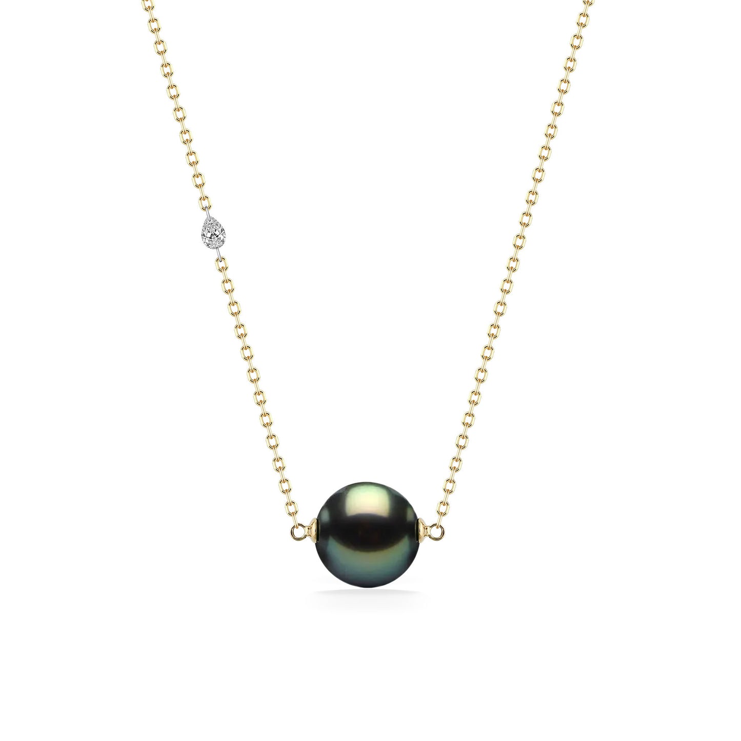 44882 - 14K Yellow Gold - Tahitian Pearl Shimmer Diamond Necklace