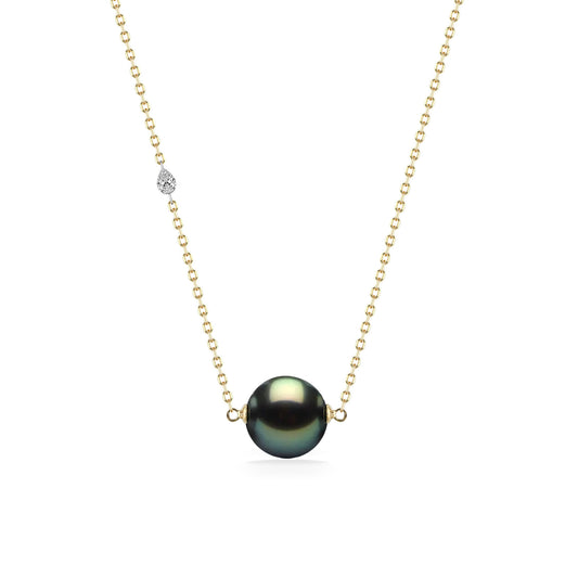 44882 - 14K Yellow Gold - Tahitian Pearl Shimmer Diamond Necklace