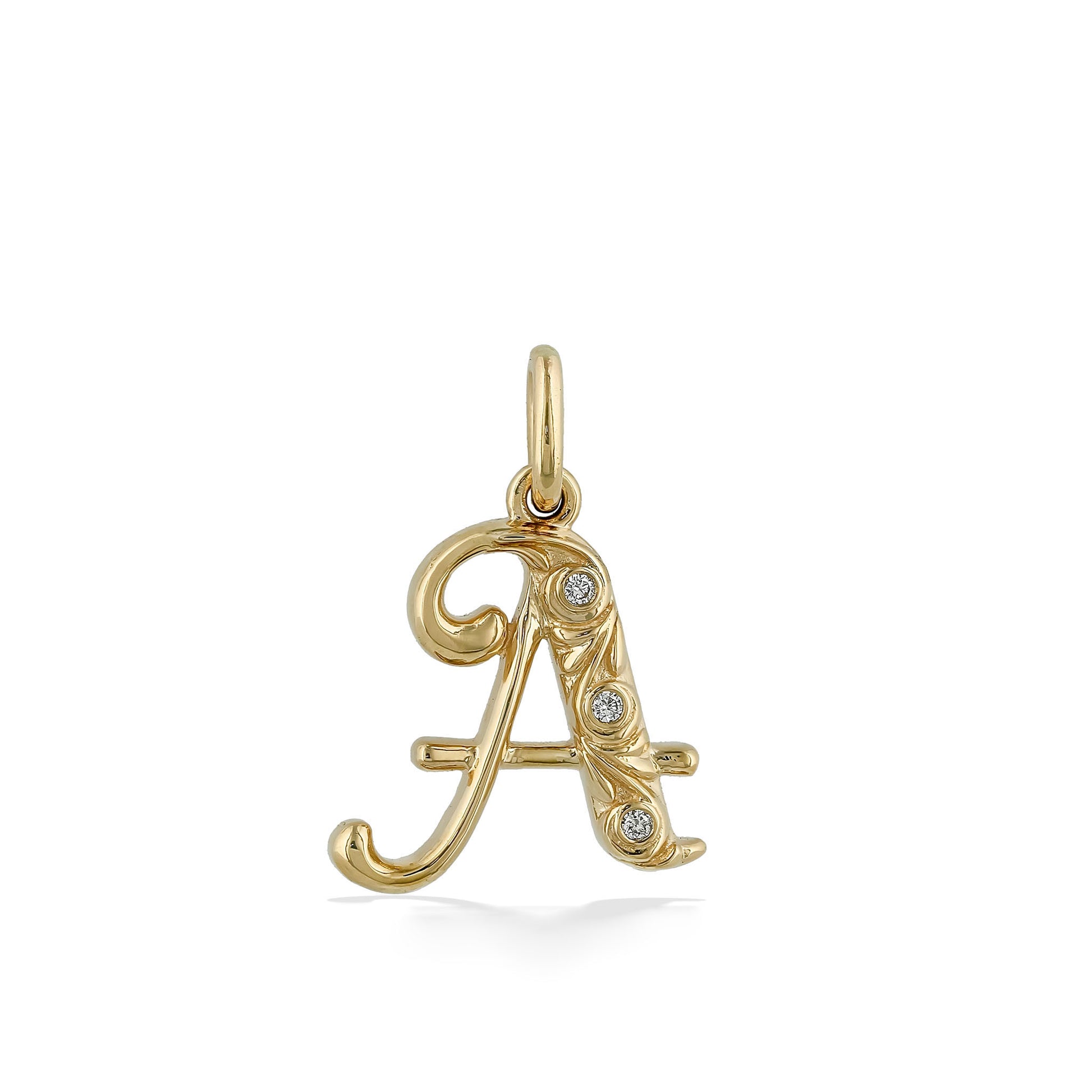 44910 - 14K Yellow Gold - "A" Initial Diamond Pendant