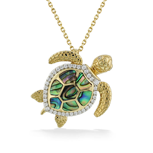 44543 - 14K Yellow Gold - Abalone and Diamond Turtle Pendant