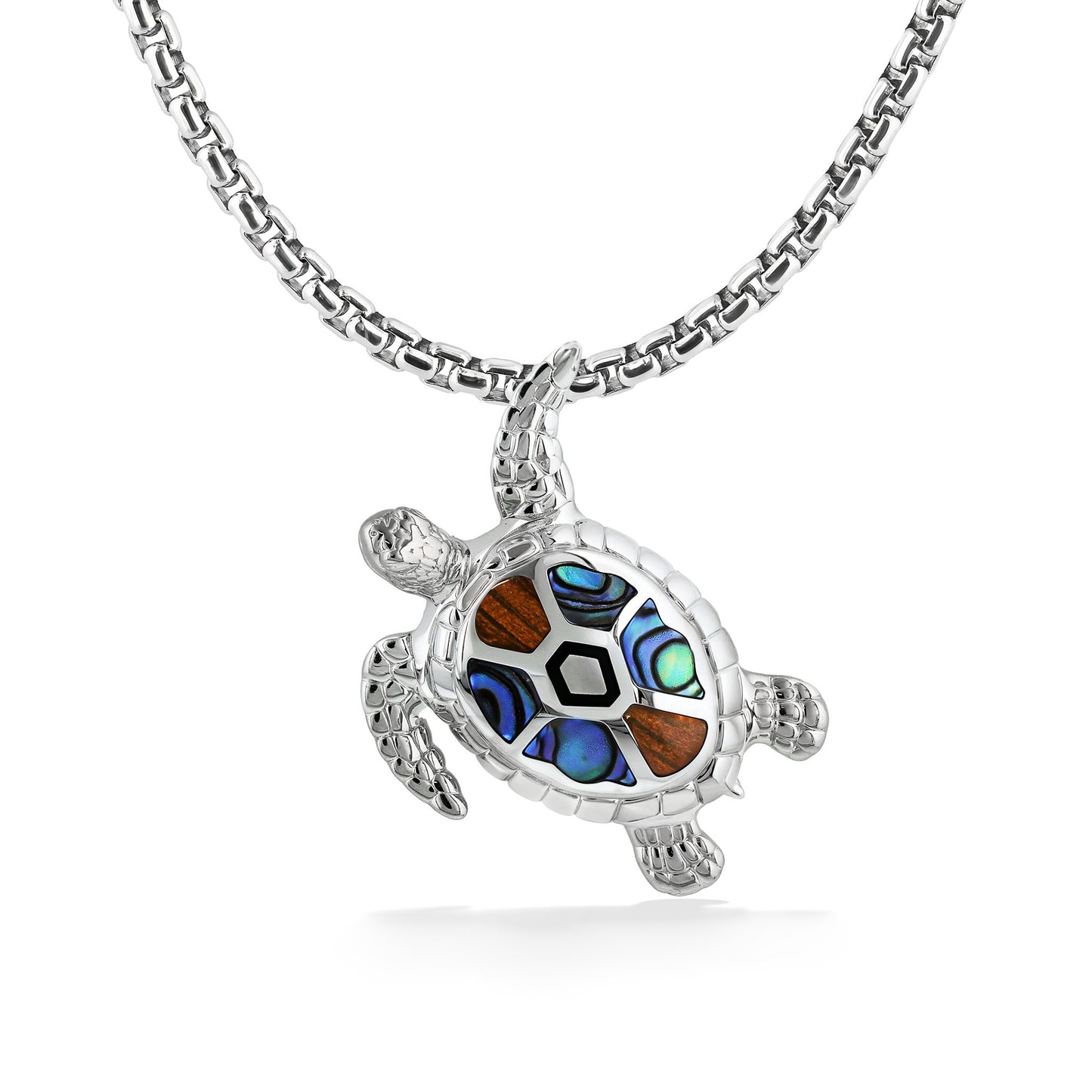 45014 - Sterling Silver - Honu Pendant with Abalone, Koa Wood and Enamel 