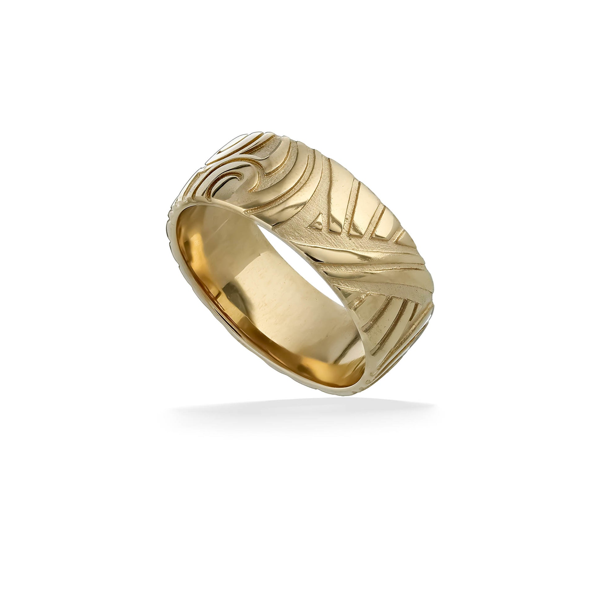 44895 - 14K Yellow Gold - Carved Tattoo Men's Ring, Size 10.0