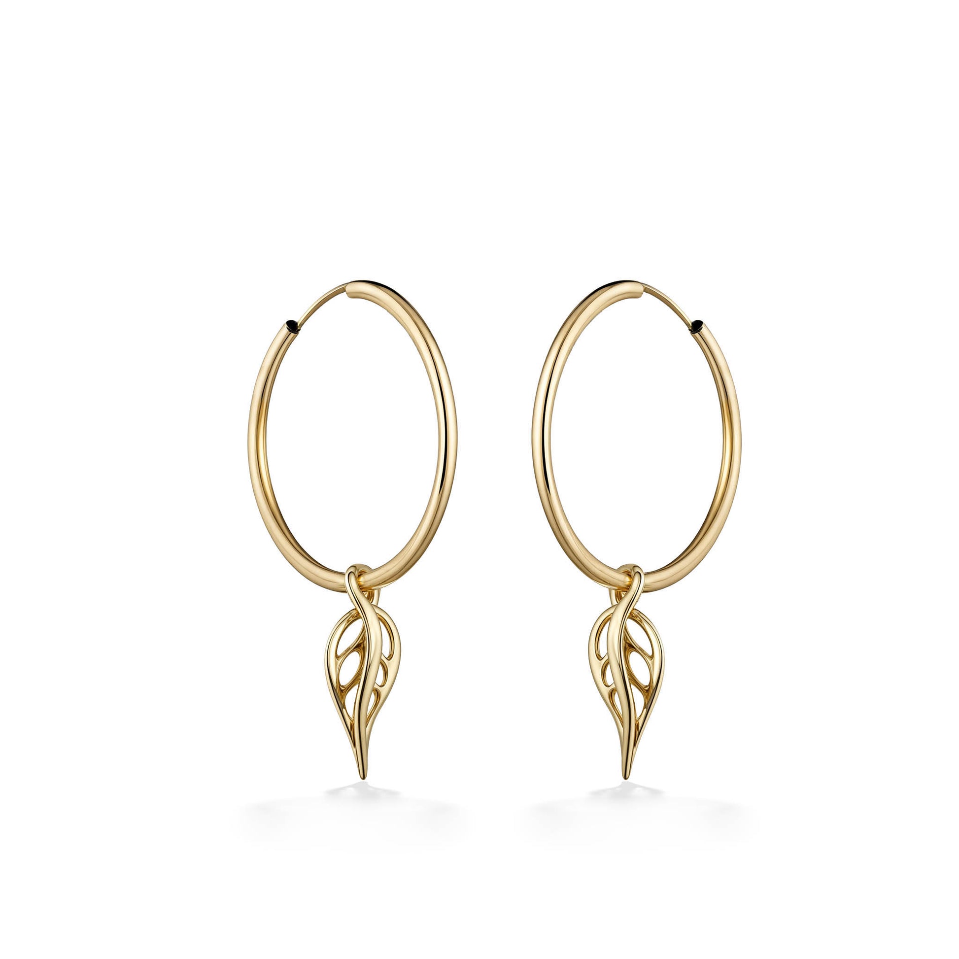 44939 - 14K Yellow Gold - Maile Leaf Hoop Earrings