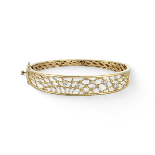 44943 - 14K Yellow Gold - Hukilau Net Diamond Bangle Bracelet